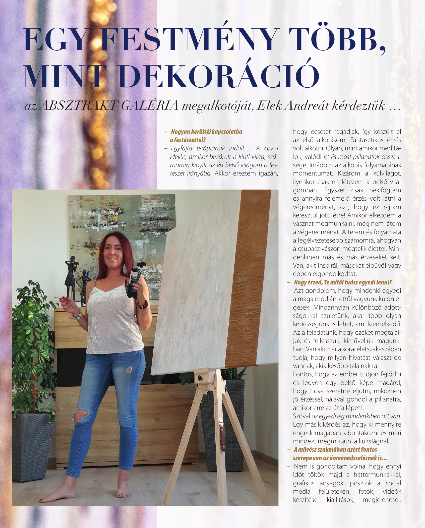 Elek Andrea Art absztrakt festőművész interjúja a Sikeres Nők Lapjában